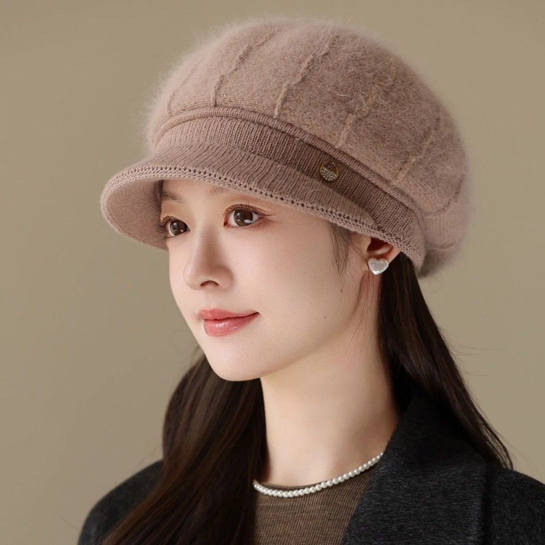 秋冬季新款中老年兔毛妈妈帽秋冬女士加厚保暖护耳针织帽防风防寒