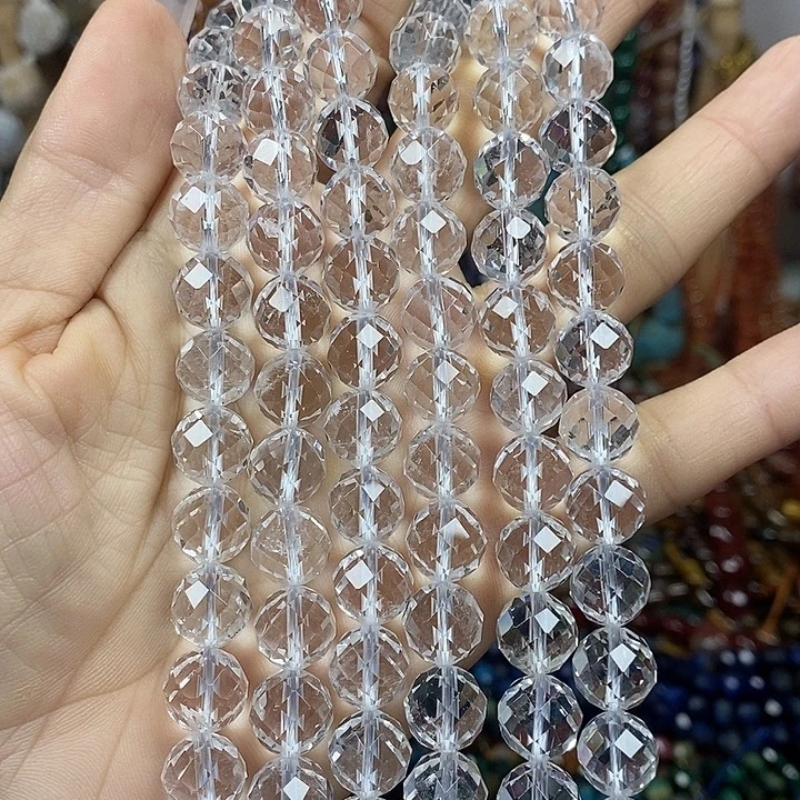 玛瑙/玉髓未镶嵌珠宝半成品天然白水晶切面卡10mm