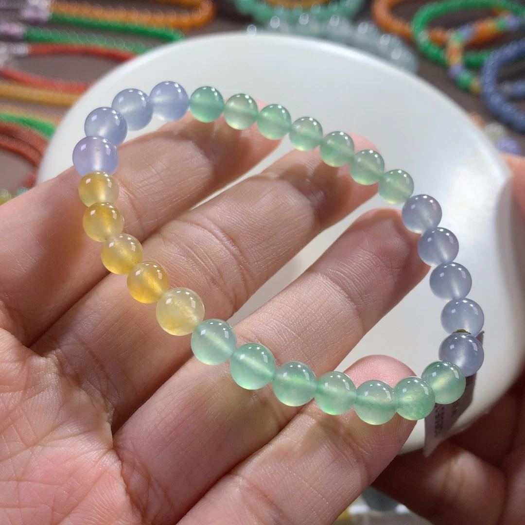 翡翠未镶嵌手链仙气梦幻高冰渐变幻彩多宝单圈卡6~6.9