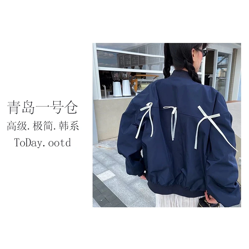春季新款梭织设计感重工百搭复古小众刺绣蝴蝶结棒球服-APM25008