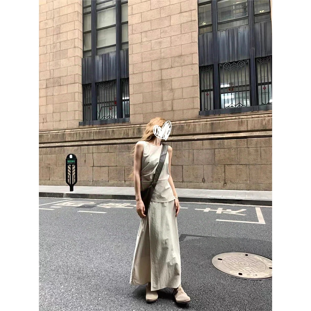 【美学沉淀】极简老钱风褶皱显瘦上衣+绑带两穿半裙套装 D8127