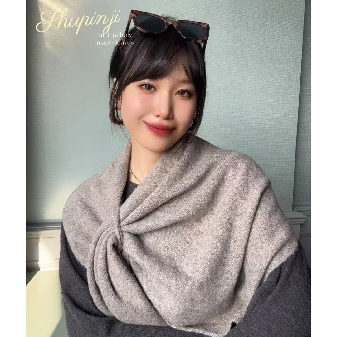 秋冬新款含羊毛保暖三角围慵懒系办公室女护颈外搭大号披肩D3856