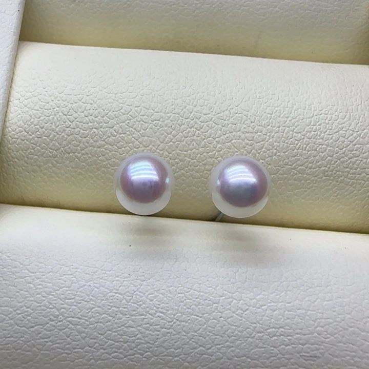 摆件淡水珍珠未镶嵌极光正圆耳钉5.5-6mm