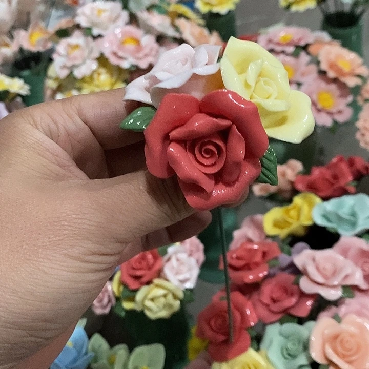 瓷片纯手工陶瓷花摆件瑕