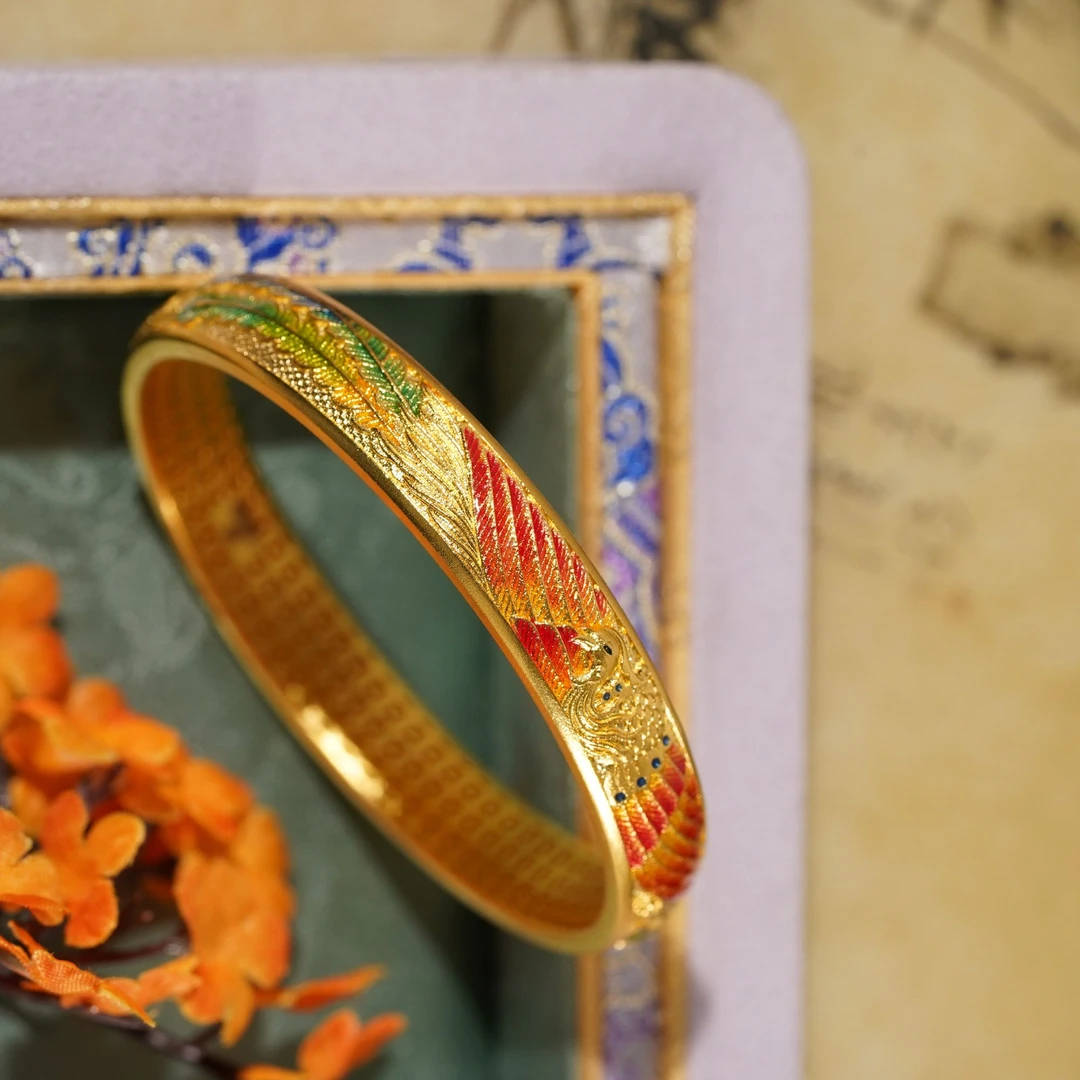 足银手镯 古法电铸工艺足银999凤凰印刻手镯SU0056