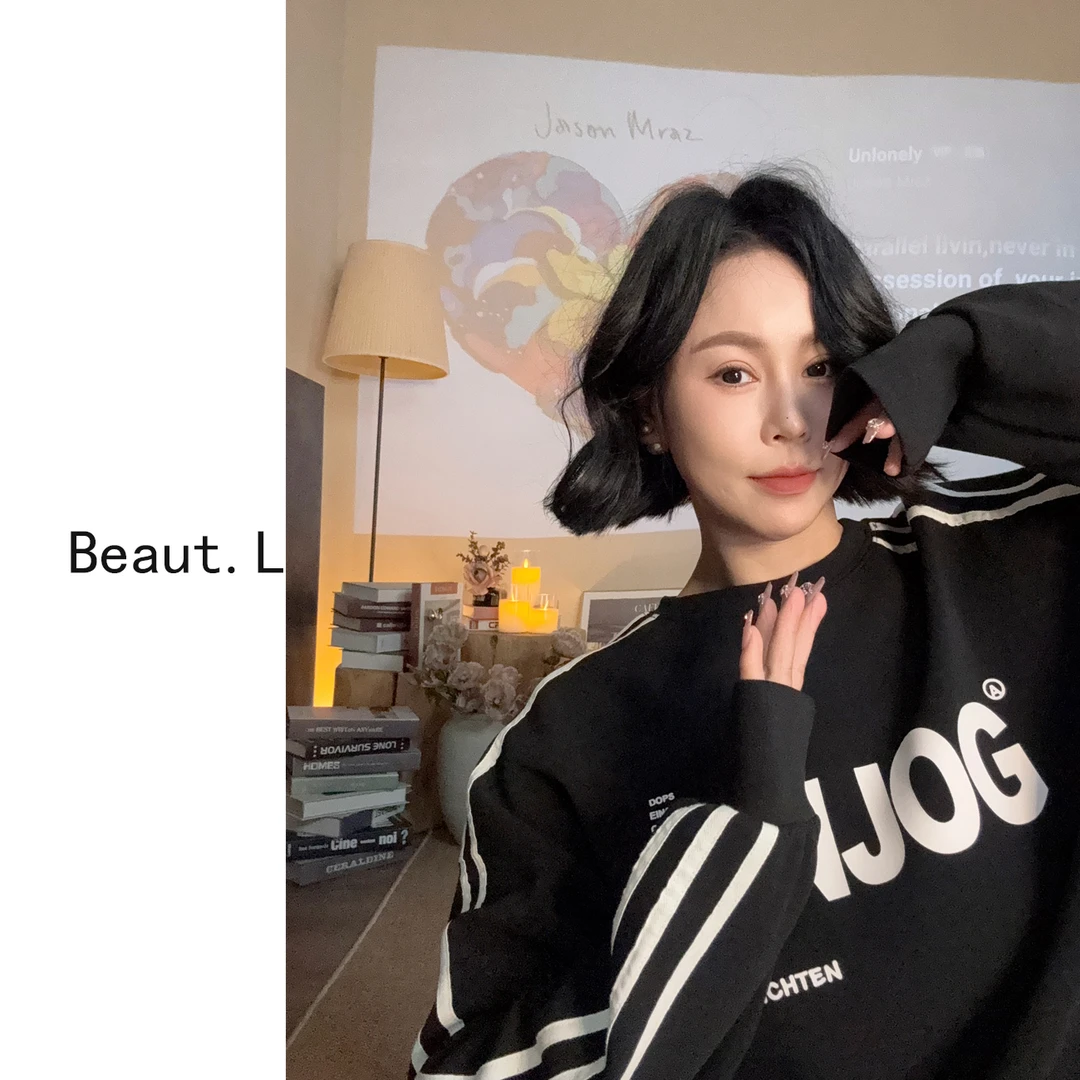 【Beaut.L】韩系休闲jenne穿搭长袖圆领 韩版宽松显瘦百搭春装