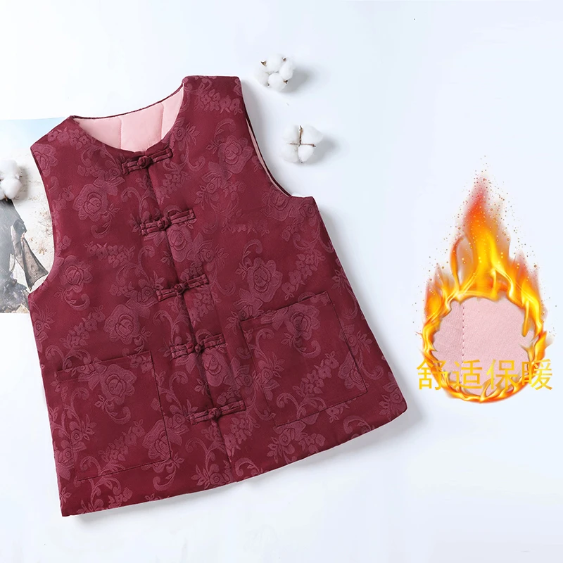 100%新疆长绒棉手工盘扣马甲冬季复古加厚民族风厚款提花圆领马夹