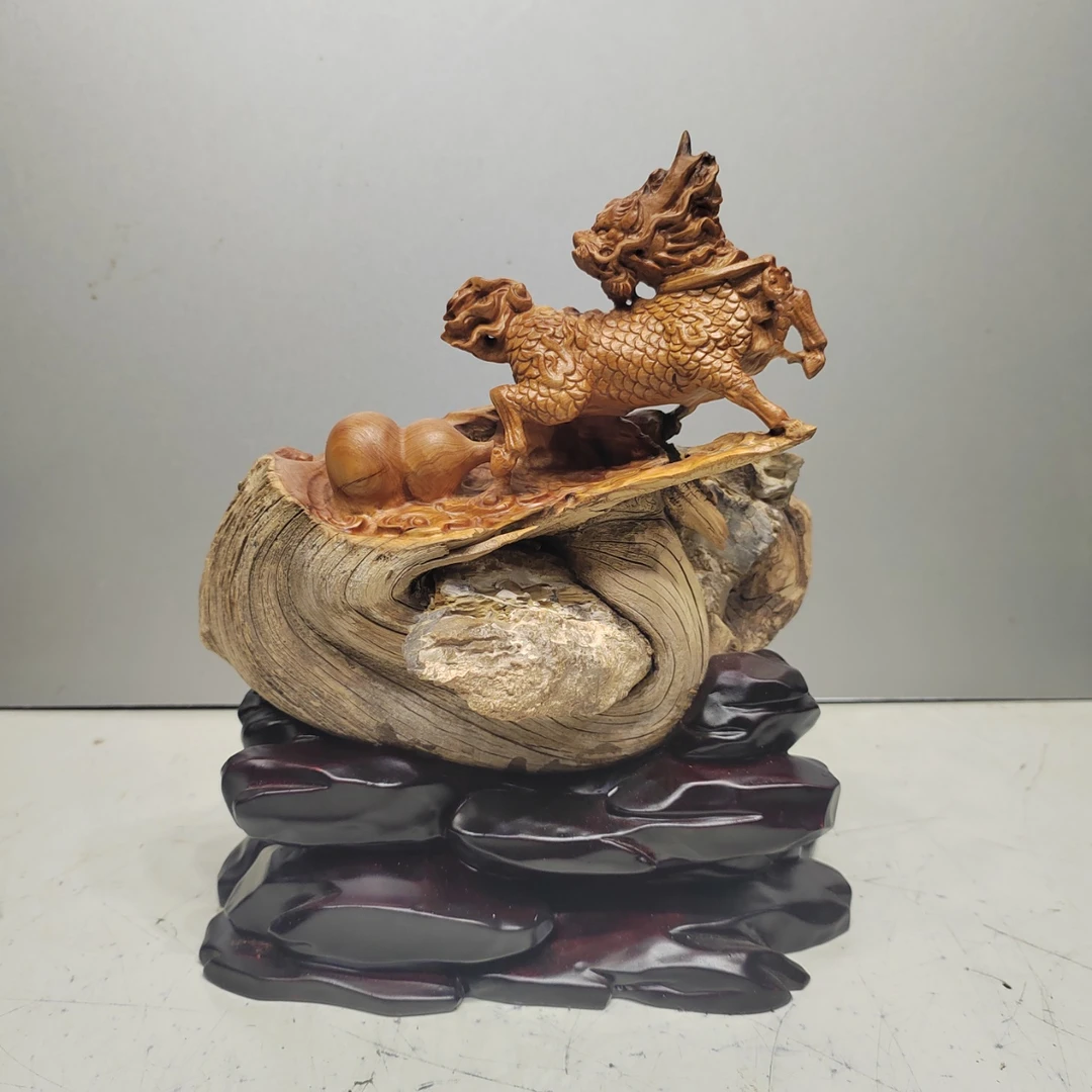 麒麟纳福，北太行易县料山水摆件，高油高密纯手工雕刻匠心之作