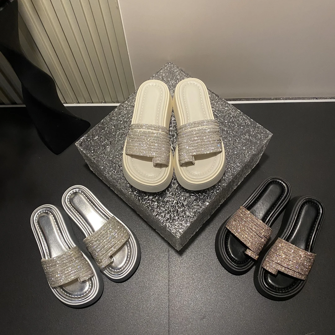 2025夏季新款简约水钻条套趾百搭气质款时尚外穿厚底舒适拖鞋-5CM