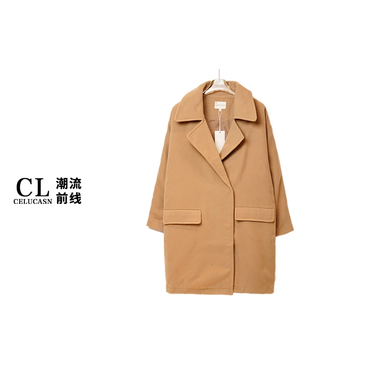 K5TBN050#秋冬中长款毛呢外套女宽松时尚纯色淑女厚呢子大衣