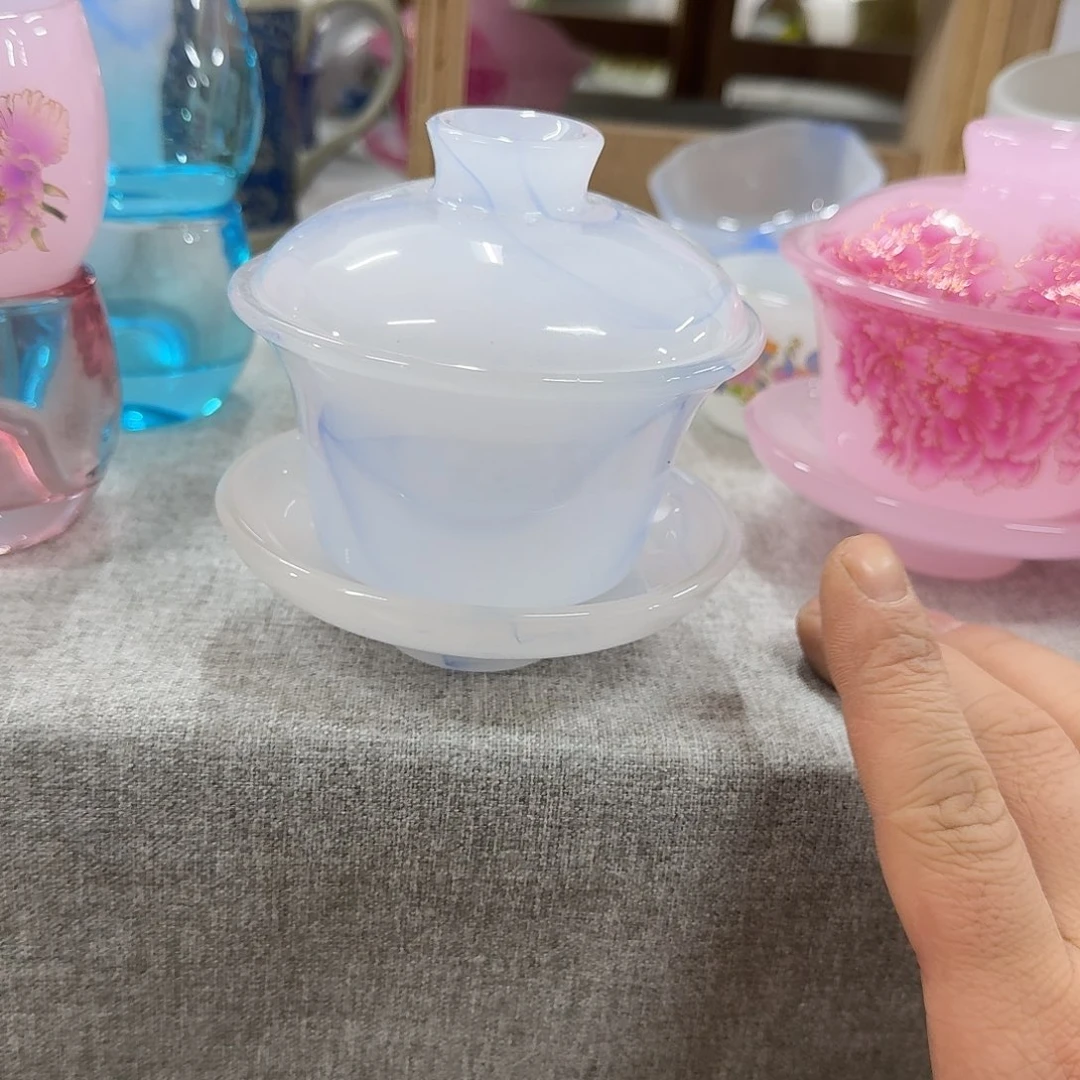 陶杯子蓝琉璃盖碗一个