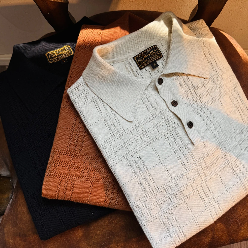 极度清爽系列——高捻双纱镂空翻领针织POLO衫美式复古