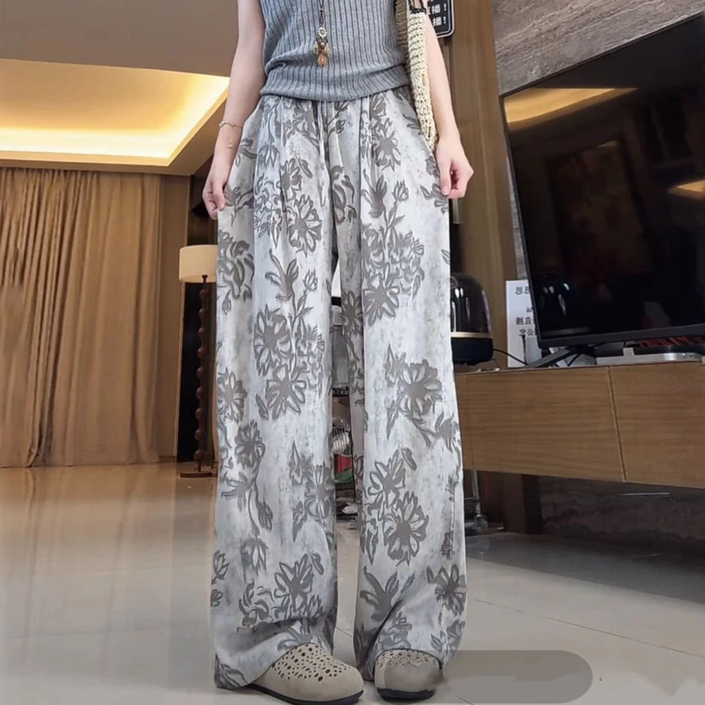 【破价+现货+赠运费补贴】老钱风凉爽混纺绸缎印花晕染阔腿阔腿垂感