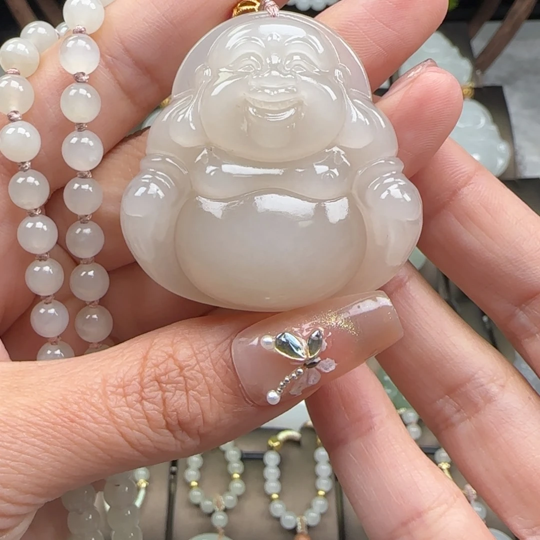 和田玉18K金镶嵌吊坠(赠链)