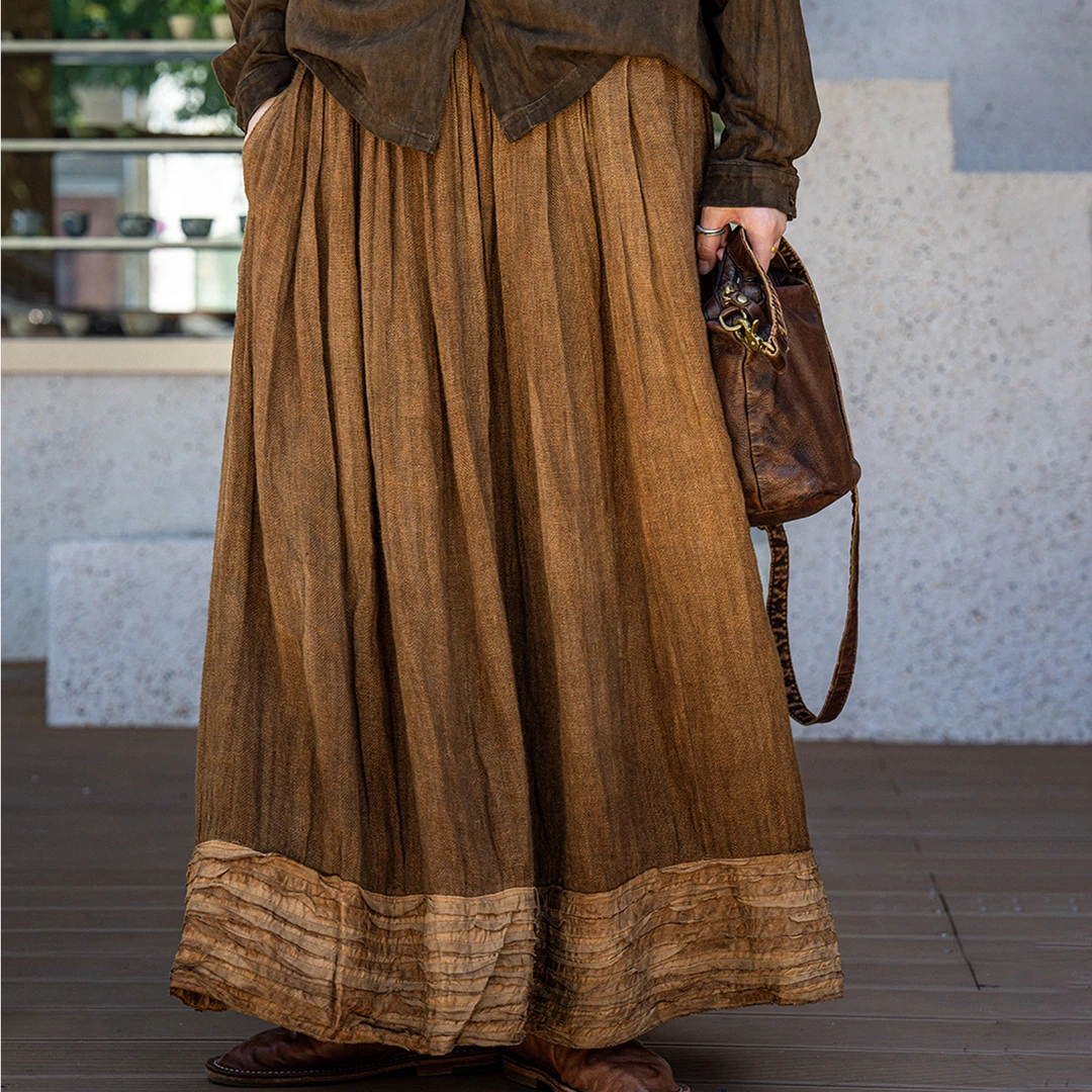 疯子张25秋款双层植物染复古做旧斑驳感半裙#08546