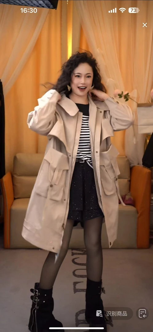 4444大口袋翻领风衣外套