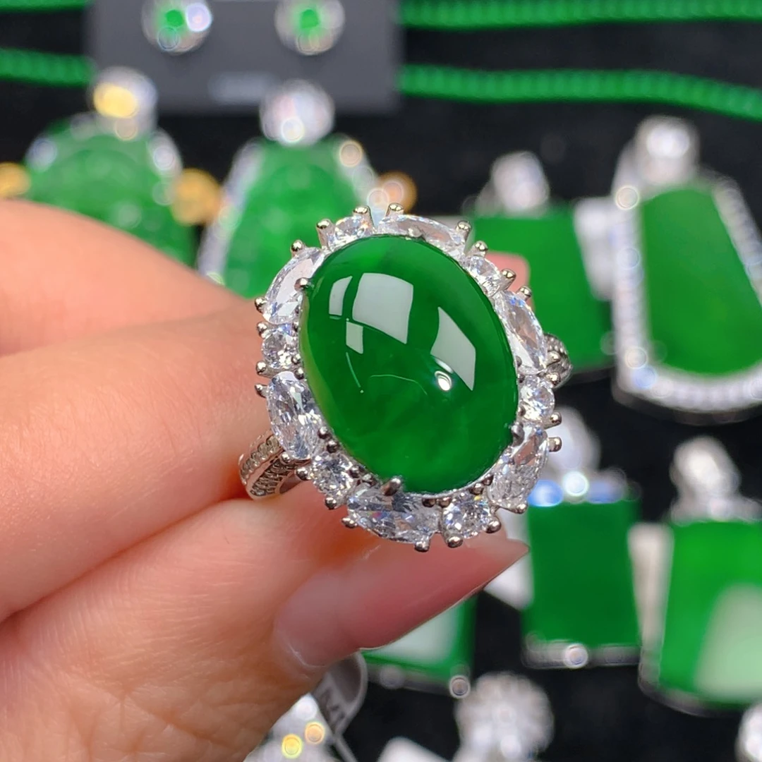 翡翠戒指银S925镶嵌翡翠