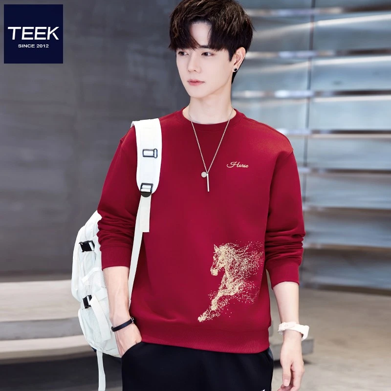 马年本命年衣服男款爆款纯棉男士卫衣2026新款酒红色拜年喜庆外套