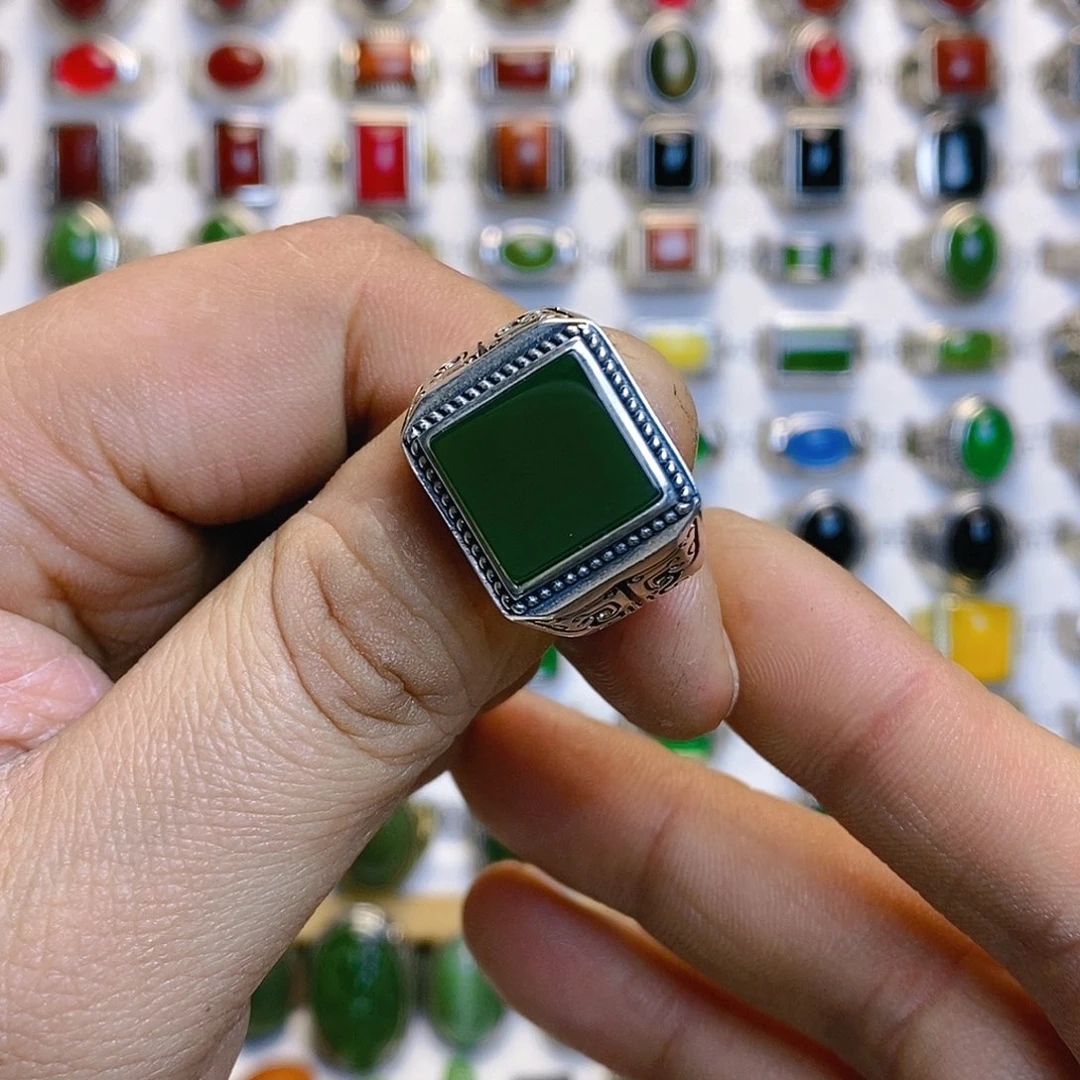 和田玉戒指银S925镶嵌葵*哥