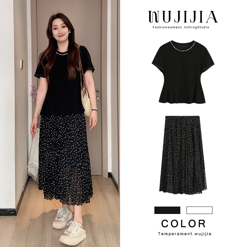 黑色上衣ZL107413+黑色长半裙ZL107360两件套