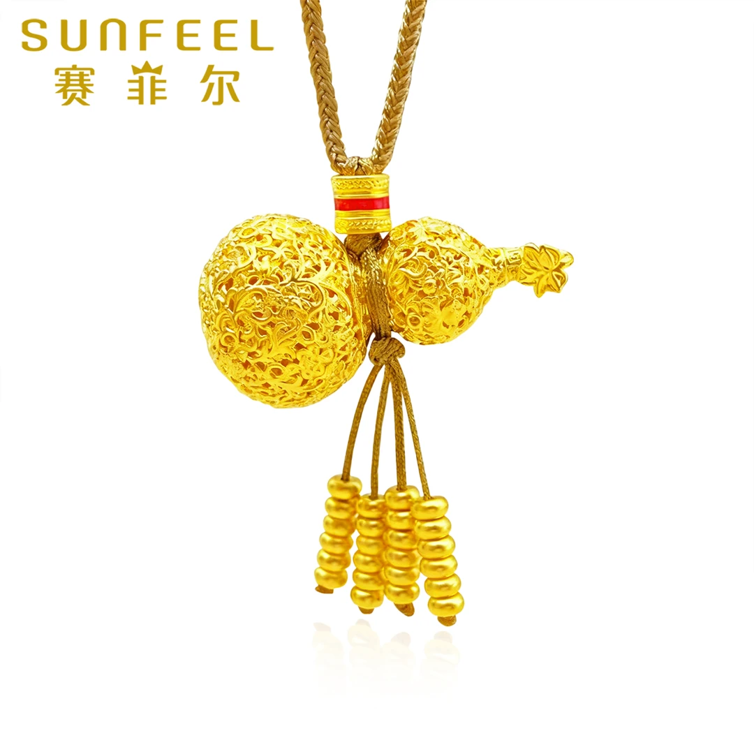 赛菲尔足金花丝镂空葫流苏芦吊坠精致时尚百搭5DDS0620034