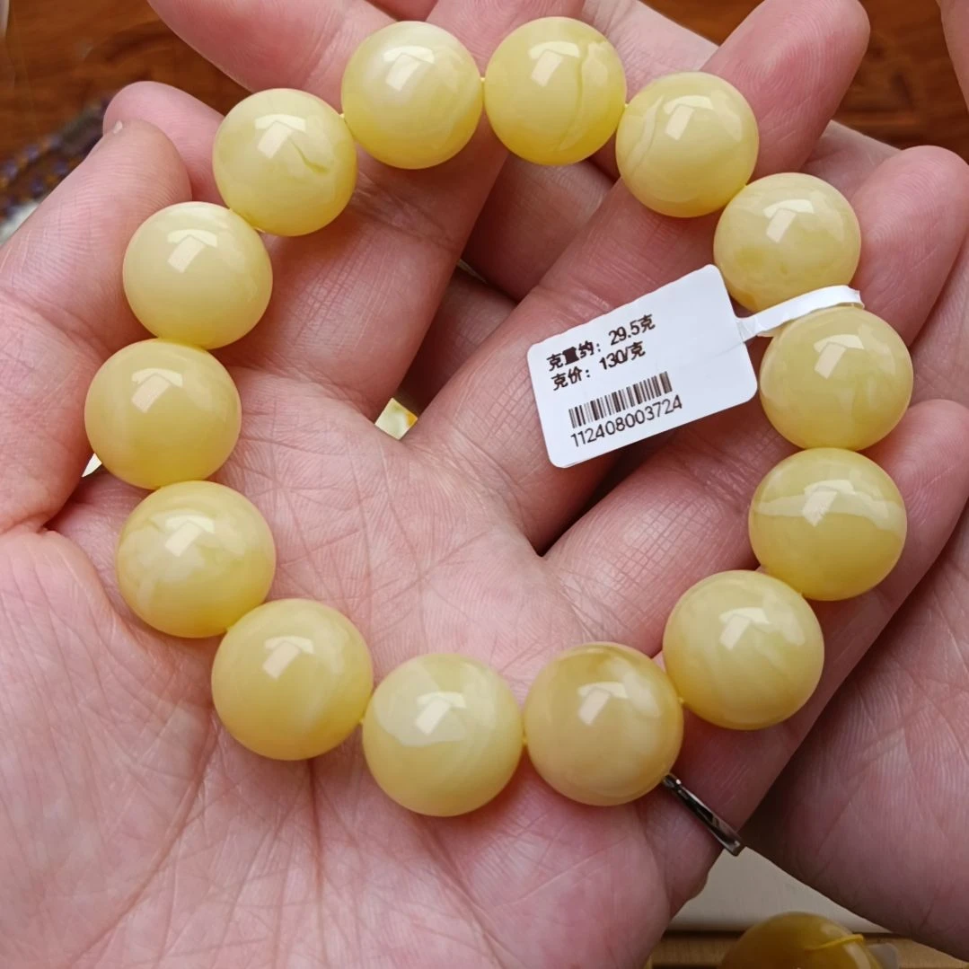 未镶嵌蜜蜡手链15圆珠浓白蜡