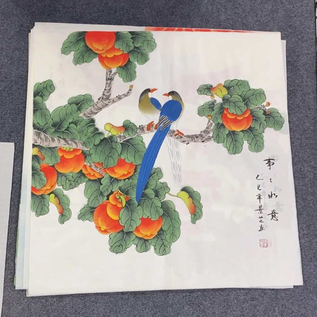 国画尺寸70×70工笔斗方手绘