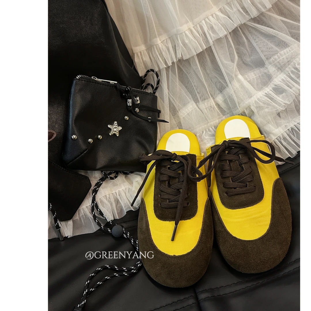 老羊家~包头半拖鞋女外穿2025春夏新款平底懒人一脚蹬穆勒德训鞋