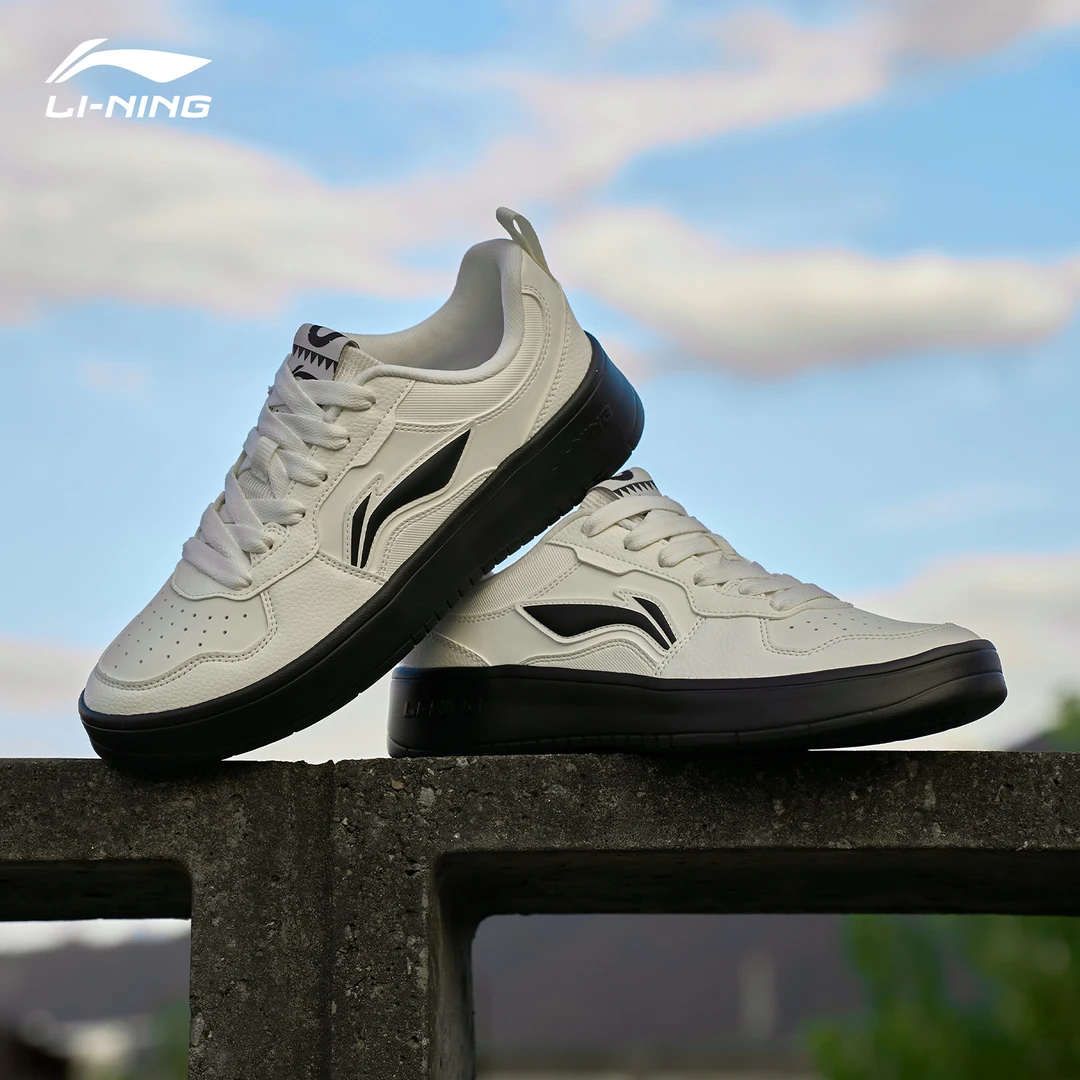 李宁男鞋初云板鞋2025新款黑白复古休闲鞋秋季透气防滑耐磨运动鞋