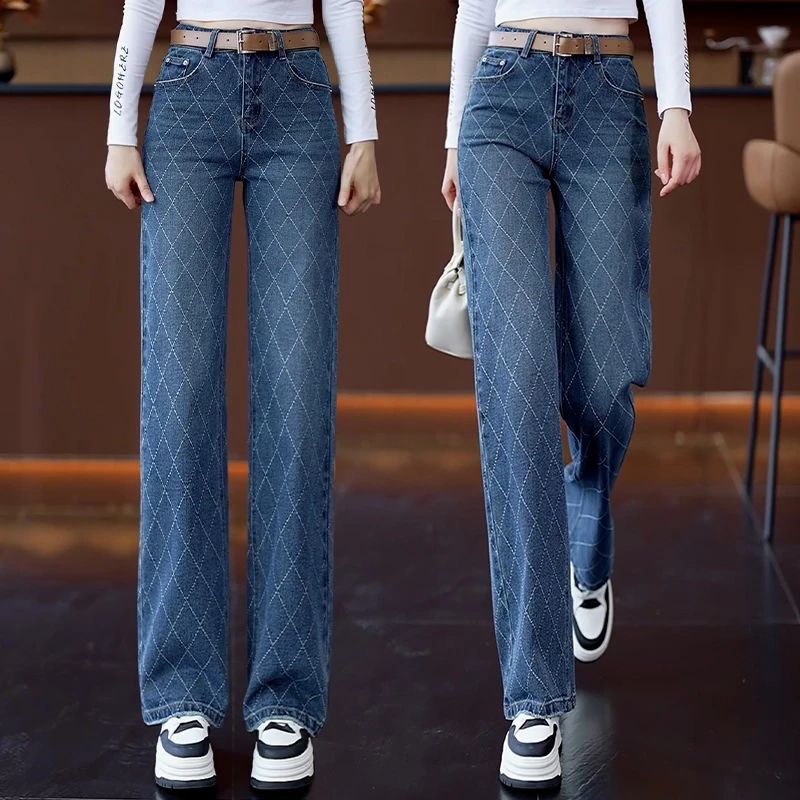 美式窄版阔腿牛仔裤女秋季2025新款直筒宽松设计垂感慵懒风拖地裤