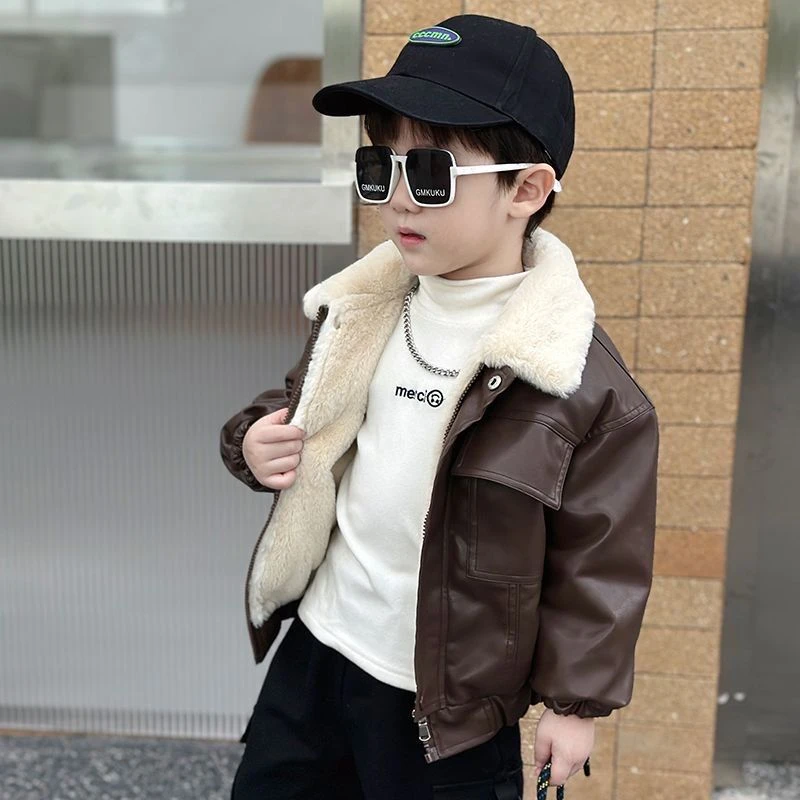童泰【断码】童装男童皮衣2025新款冬季加绒加厚宝宝夹克外套儿童秋
