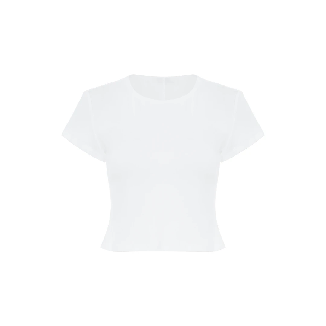 LYNEE 纯色圆领收腰极简短款T恤短袖女纯欲慵懒风上衣 LGB2FST001