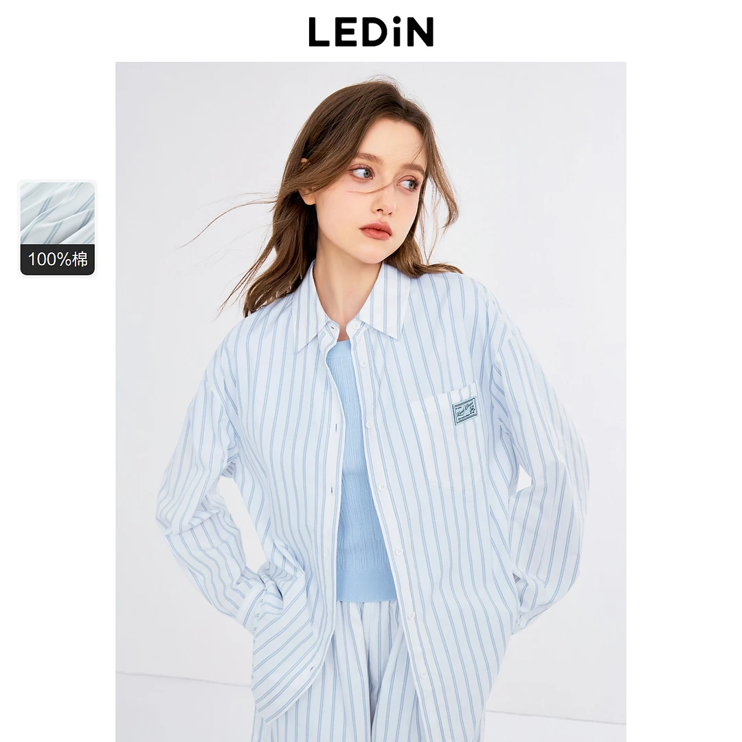 乐町长款条纹衬衫