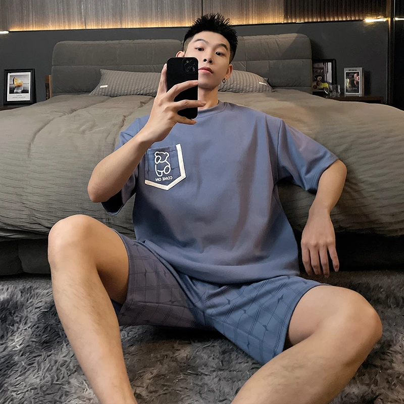 睡衣男款2025新款夏天高级感薄款韩版夏款短袖男士大码家居服套装