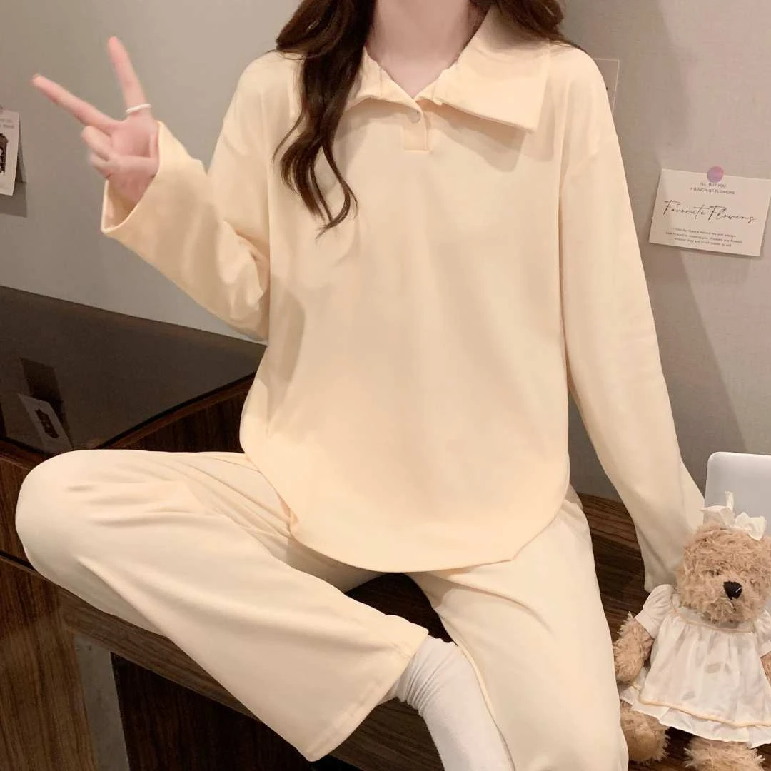 德绒秋冬长袖睡衣女款2025新款休闲大码纯色磨毛可外穿家居服套装