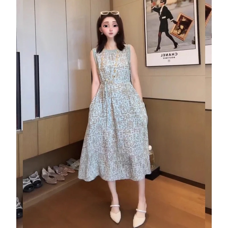 法式碎花无袖连衣裙女2025新款轻奢高级感小众设计海边度假背心裙