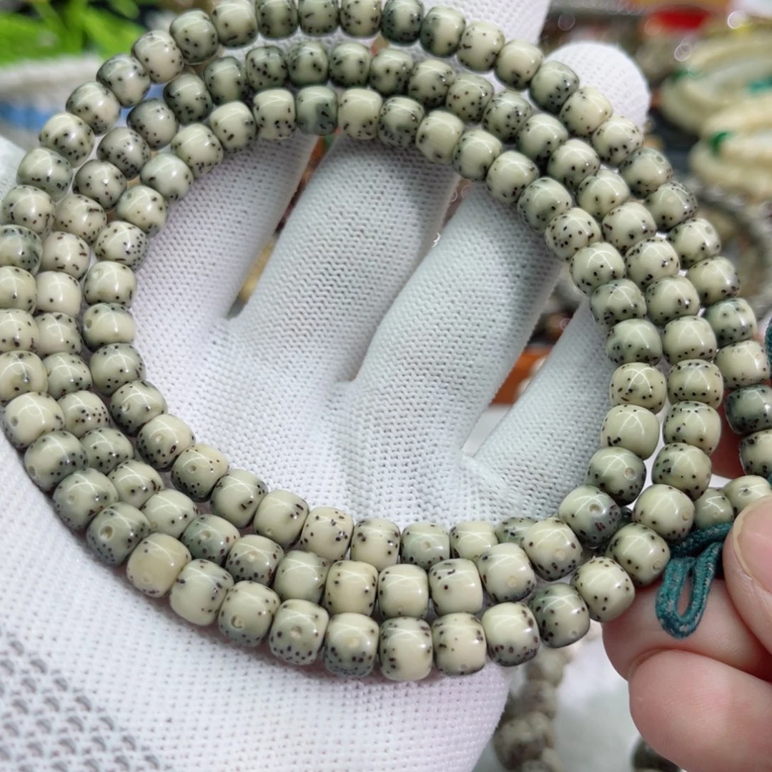 星月菩提手串石玉青花瓷长串7×6小通体留白同枝果精抛