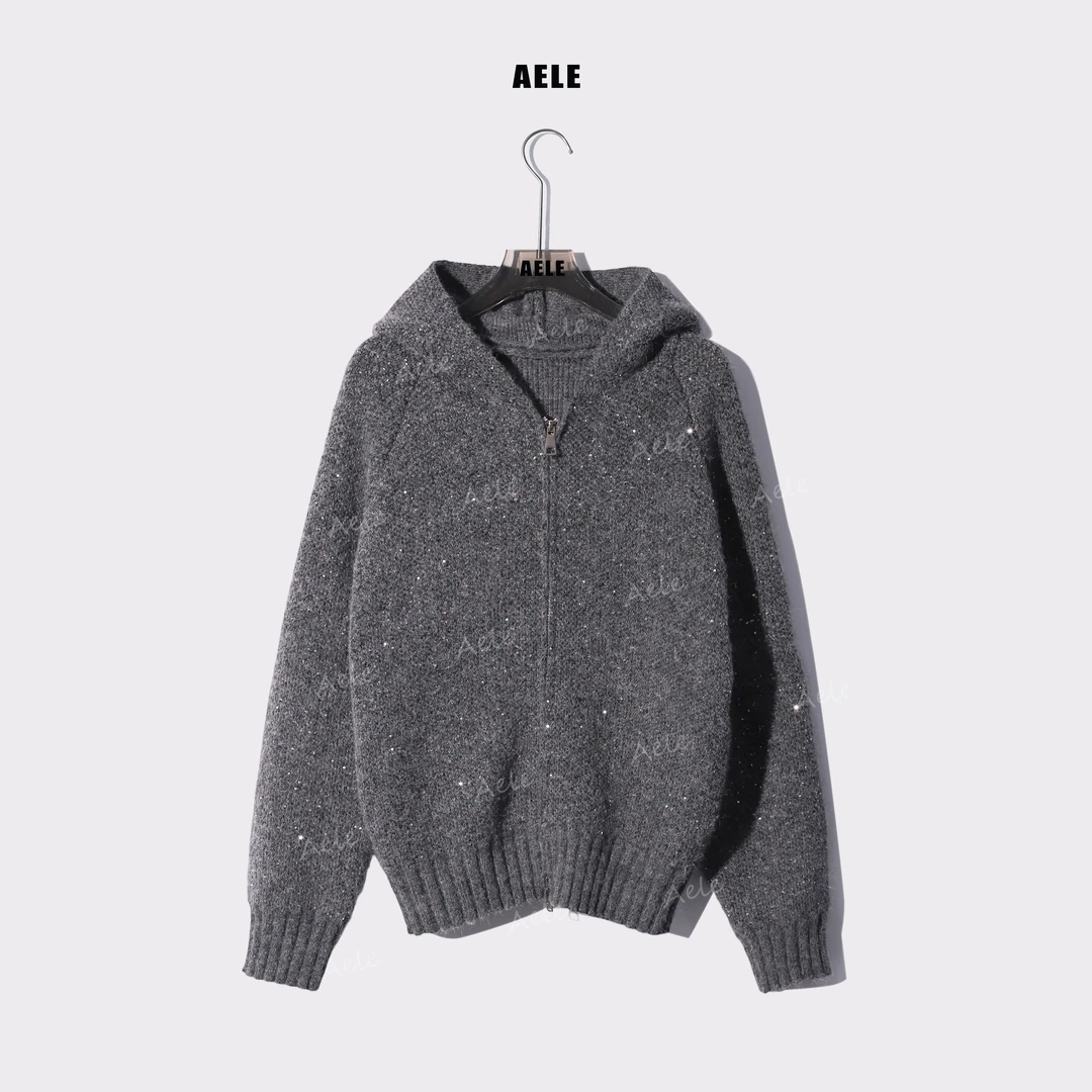 AELE【星色耀夜】设计感连帽亮片针织毛衣休闲外套 X853 2616 AD