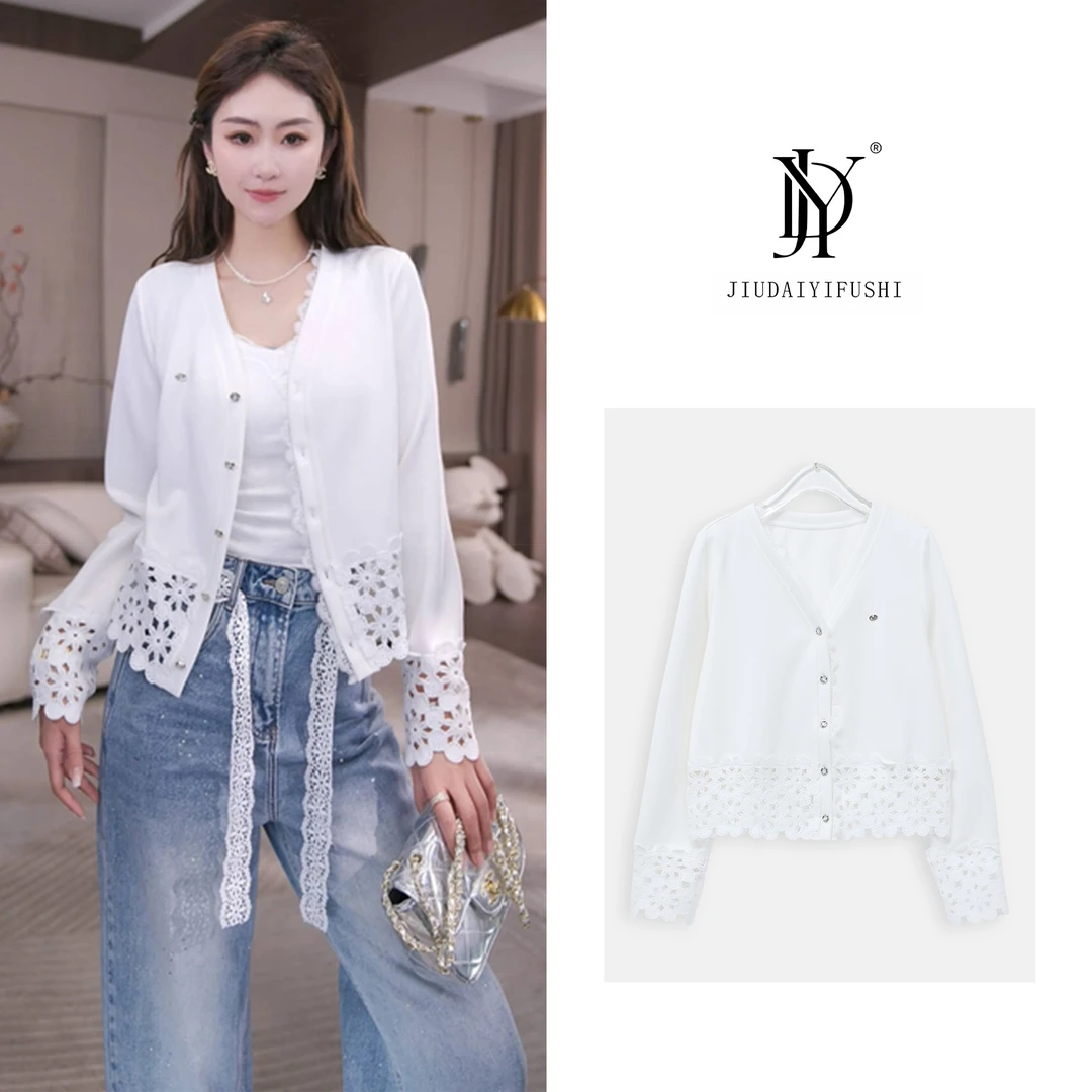 玖黛衣【爱丽莎】气质时尚休闲百搭白色长袖短外套 WTJ38103