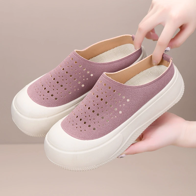 加厚底半拖乐福鞋女鞋2025夏季爆款时尚百搭休闲鞋网红增高勃肯鞋