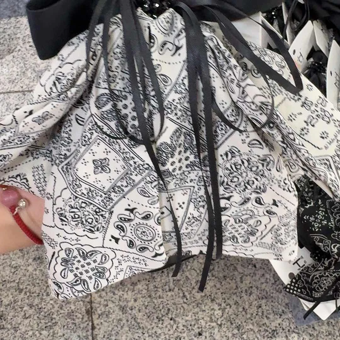 黑白老花蝴蝶结马尾抓