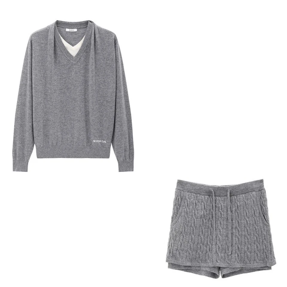 AVVENN  25冬季新品百搭针织开衫+短裤套装长袖毛针织衫常规款