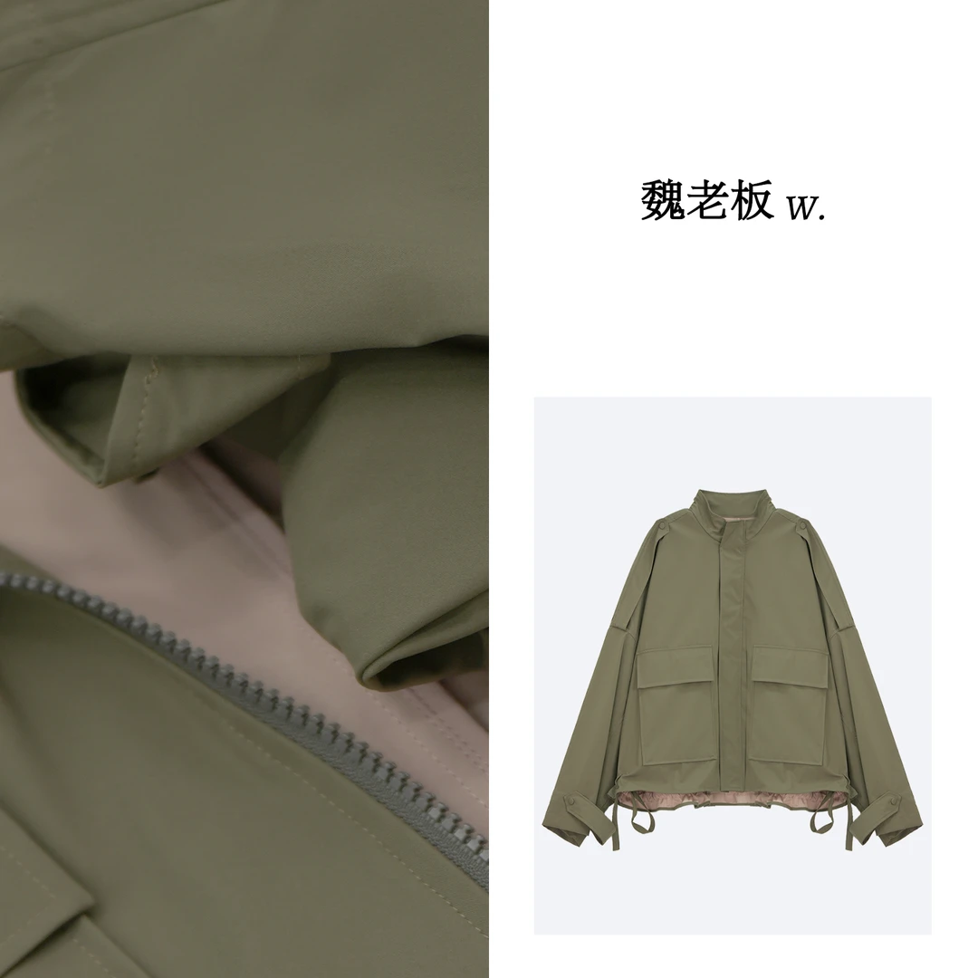 W.Diva【旧颜】春季时尚百搭短款工装防风宽松下抽带外套1CDM14440