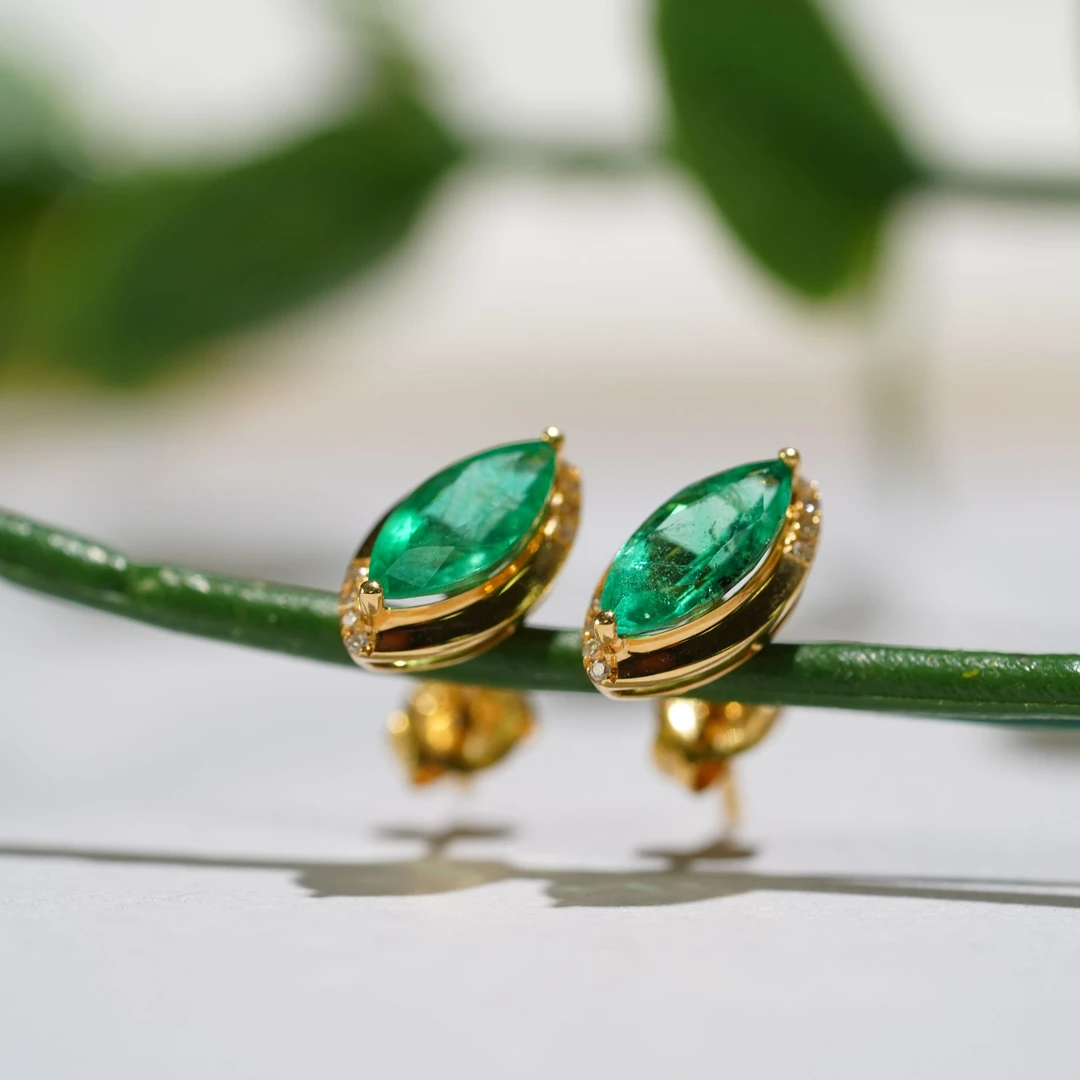 【巴基斯坦】0527-CP1  祖母绿耳钉公主气质时尚
