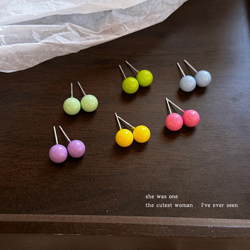 铜合金耳饰 马卡龙色系圆球耳钉女耳环耳坠小众设计感耳饰配饰品