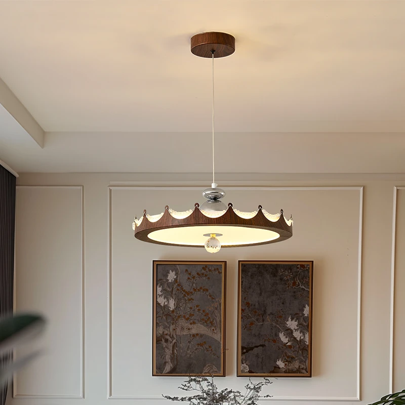 中古风美式法式复古造型创意卧室书房餐厅皇冠吊灯吸顶灯胡桃木色