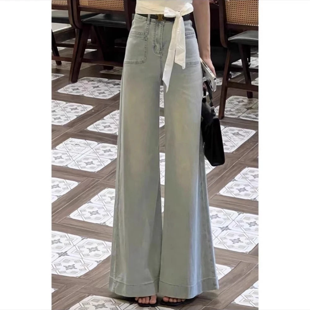 浅色超阔腿牛仔裤女2025春季新款小个子高腰显瘦百搭垂感拖地长裤