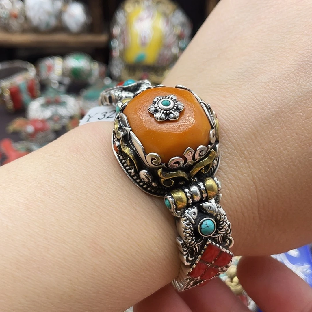 蜜蜡银S925镶嵌手镯