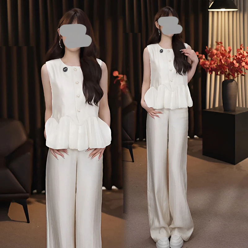 减龄穿搭一整套女2026夏季新款小众设计感收腰无袖马甲阔腿裤套装