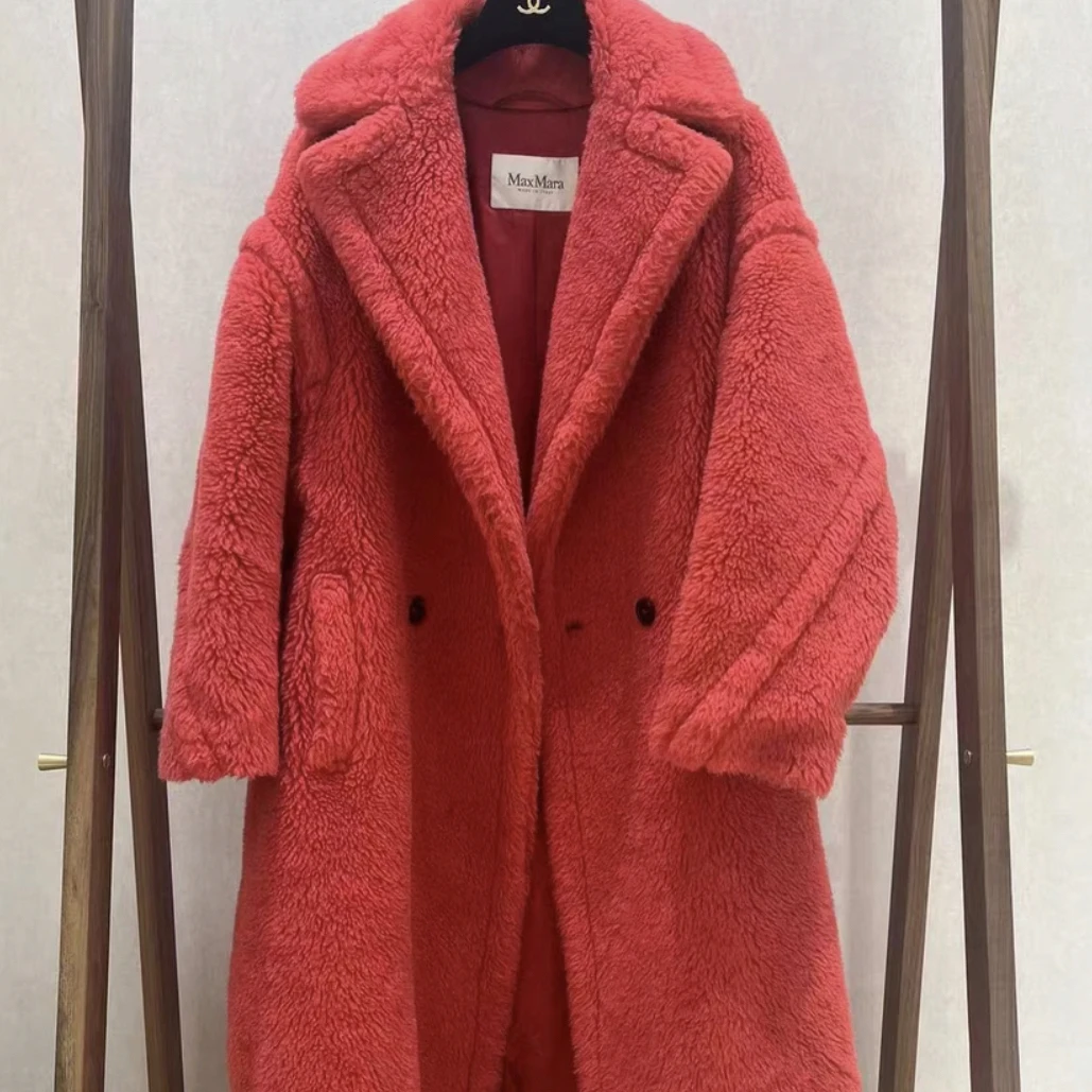 99新 MaxMara 长款驼绒西瓜红羊毛泰迪外套/S码/C01233